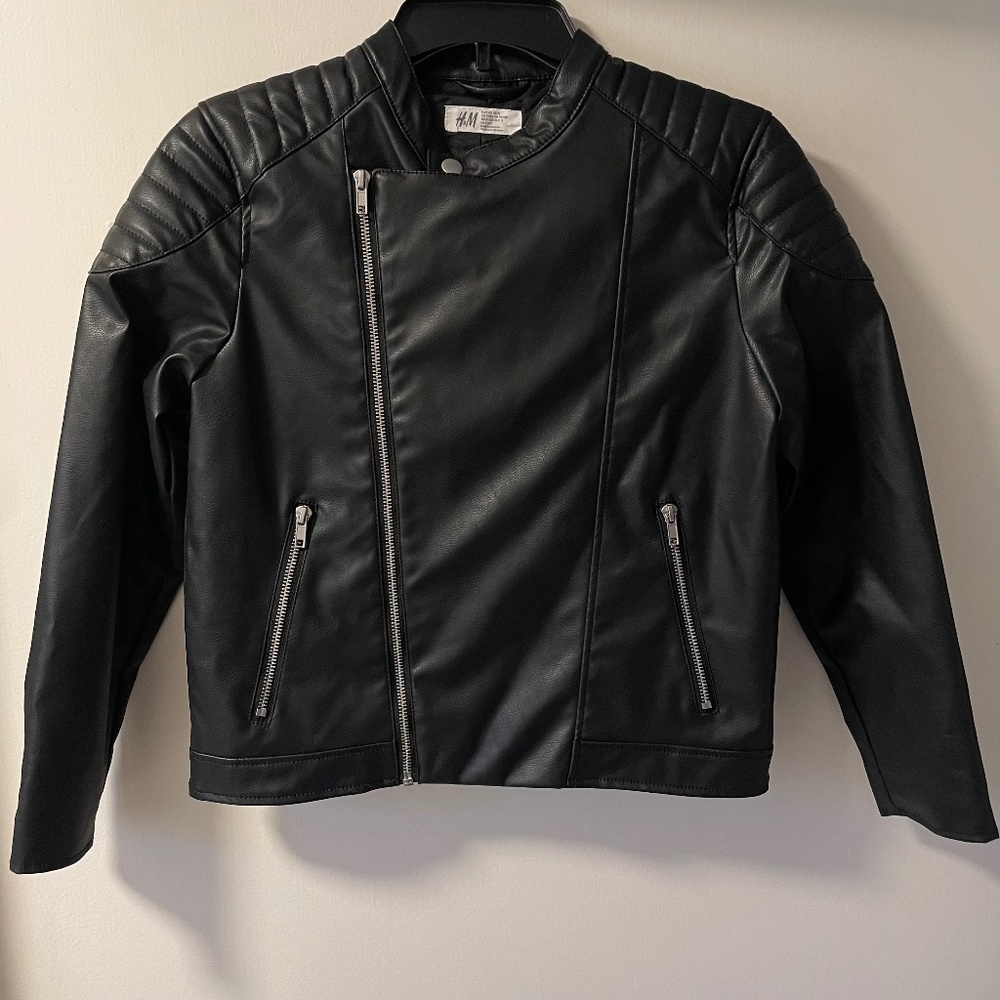 Boy's H&M Soft Faux Leather Zip Up Motorcycle Jacket- Youth 10